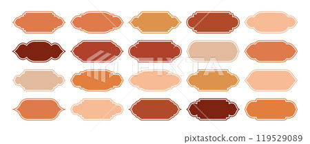 Islamic frames, oriental style objects. Arabic shapes, windows and arches. Traditional ornamental banner, frame. Muslim holidays, Ramadan Kareem. Modern eastern architecture. Vector illustration 119529089