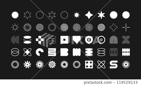 Brutalist geometric shapes, modern symbols. Simple primitive elements and forms. Retro design, trendy contemporary minimalist style, y2k. Vector illustration 119529133