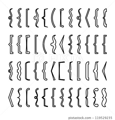 Text brackets collection, black quotation box. Curly, square and corner parentheses. Vintage typographical symbol, calligraphic quote frame. Doodle, lettering element. Vector illustration Text brackets collection, black quotation box. Curly, square and corner parentheses. Vintage typographical symbol, calligraphic quote frame. Doodle, lettering element. Vector illustration 119529235