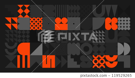 Brutalist geometric shapes, gray and orange symbols. Simple primitive elements and forms. Retro design, trendy contemporary minimalist style. Vector illustration Brutalist geometric shapes, gray and orange symbols. Simple primitive elements and forms. Retro design, trendy contemporary minimalist style. Vector illustration 119529265