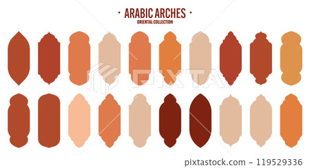 Islamic frames, oriental style objects. Arabic shapes, windows and arches. Traditional ornamental banner, frame. Muslim holidays, Ramadan Kareem. Modern eastern architecture. Vector illustration Islamic frames, oriental style objects. Arabic shapes, windows and arches. Traditional ornamental banner, frame. Muslim holidays, Ramadan Kareem. Modern eastern architecture. Vector illustration 119529336