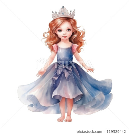 Young Girl in Blue Dress with Crown 119529442