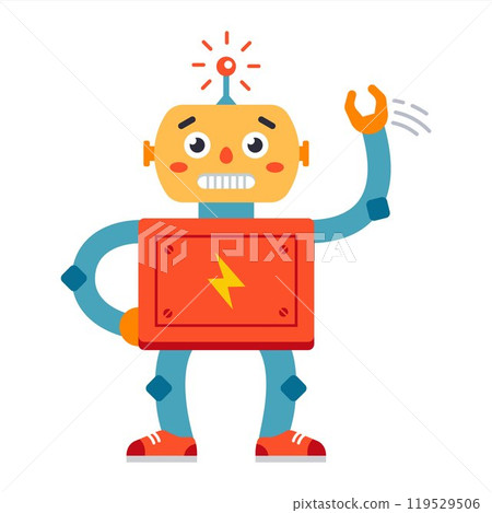 Friendly robot waving hand. 119529506