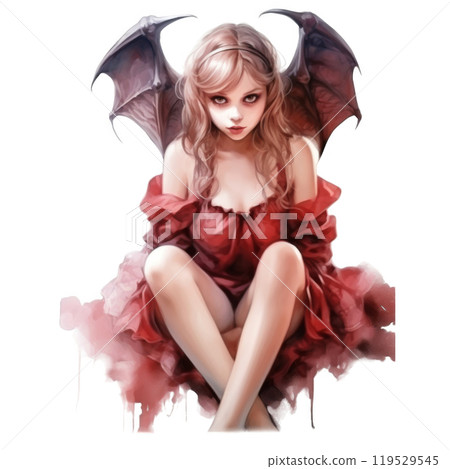 A Woman with Bat Wings Wearing a Red Dress A Woman with Bat Wings Wearing a Red Dress 119529545