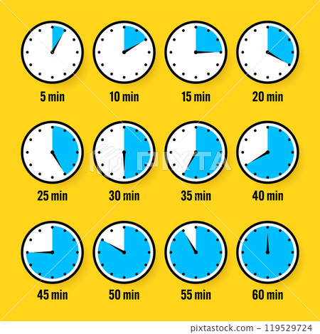 Stopwatch icons. Colorful simple chronometer, time counter with dial. Countdown timer showing hours and minutes. Deadline, measurement for sport. Cooking time label, sticker. Vector illustration Stopwatch icons. Colorful simple chronometer, time counter with dial. Countdown timer showing hours and minutes. Deadline, measurement for sport. Cooking time label, sticker. Vector illustration 119529724