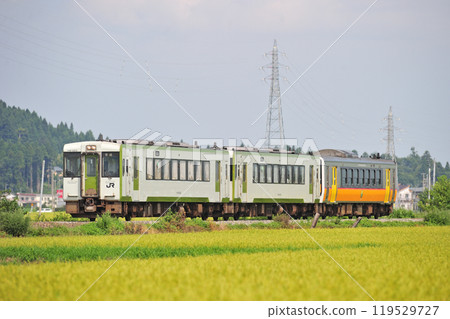 磐越西線 新關北鄉線 JR東日本 木葉 110-223 + 木葉 110-203 + 木葉 E120-3 (新津) 119529727