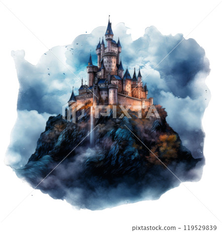 Majestic Castle Perched on a Mountaintop Amidst...-插圖素材 [119529839 ...