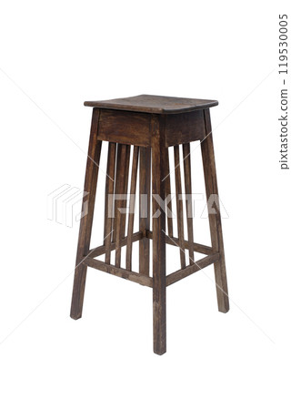 wooden old stool on a white background. tall chair isolate wooden old stool on a white background. tall chair isolate 119530005