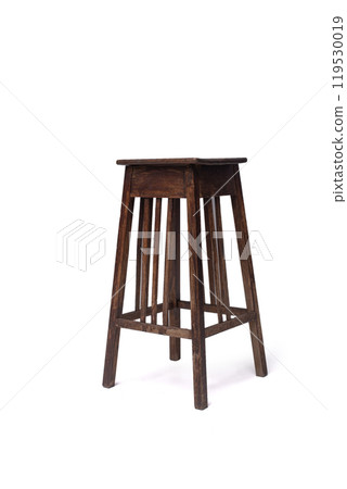 wooden old stool on a white background. tall chair isolate wooden old stool on a white background. tall chair isolate 119530019