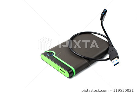 external hard drive for backup on a white background in close-up external hard drive for backup on a white background in close-up 119530021