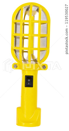 Yellow LED flashlight on batteries isolated on white 119530027