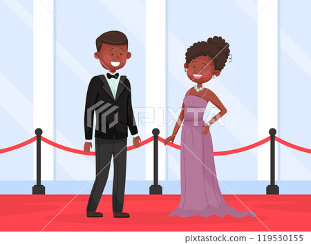 Man and Woman Celebrity at Gala Ceremony Standing in Fancy Dress Vector Illustration 119530155