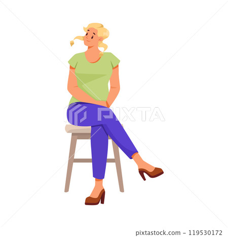 Woman Character Sitting on Chair and Listen Vector Illustration Woman Character Sitting on Chair and Listen Vector Illustration 119530172