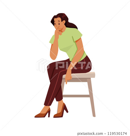 Woman Character Sitting on Chair and Listen Vector Illustration 119530174