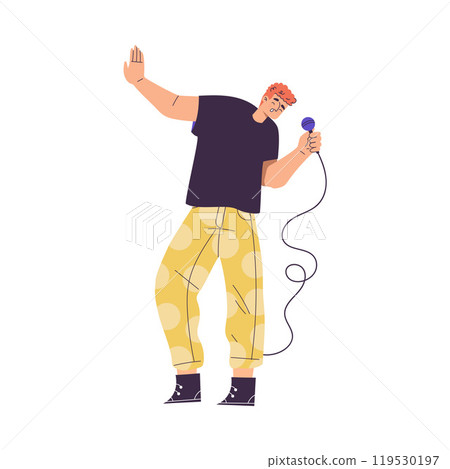 Man Character Singing with Microphone Enjoy Karaoke Vector Illustration Man Character Singing with Microphone Enjoy Karaoke Vector Illustration 119530197