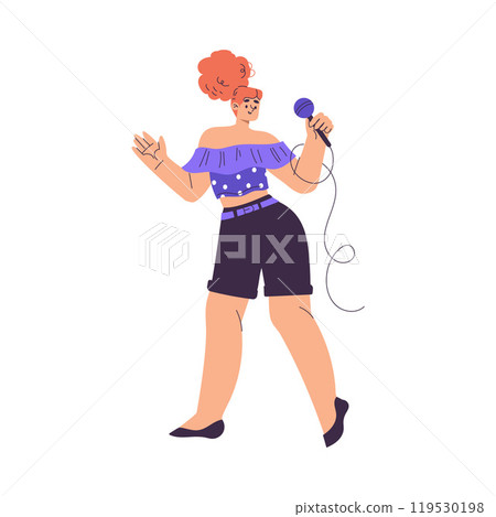 Woman Character Singing with Microphone Enjoy Karaoke Vector Illustration Woman Character Singing with Microphone Enjoy Karaoke Vector Illustration 119530198
