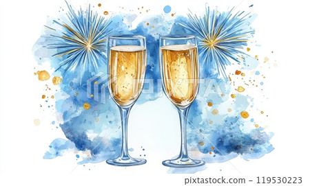 Watercolor illustration of two champagne glasses 119530223