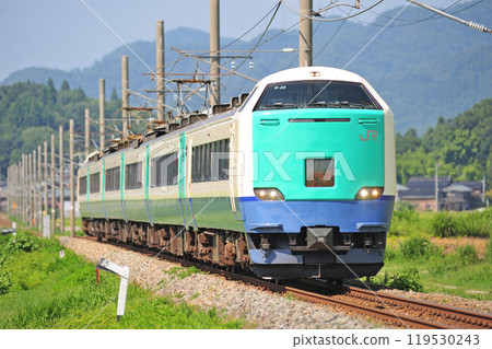 Uetsu Main Line Murakami-Iwafune-cho JR East 485 series R25 formation (Niigata) Inaho Uetsu Main Line Murakami-Iwafune-cho JR East 485 series R25 formation (Niigata) Inaho 119530243