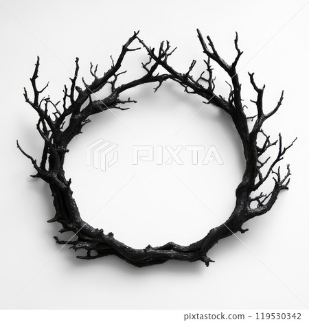 Circular Branch Wreath Silhouette on White Background Circular Branch Wreath Silhouette on White Background 119530342
