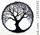 Silhouette of Leafless Tree in Circular Composition 119530345