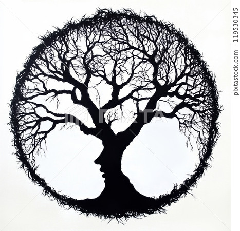 Silhouette of Leafless Tree in Circular Composition Silhouette of Leafless Tree in Circular Composition 119530345
