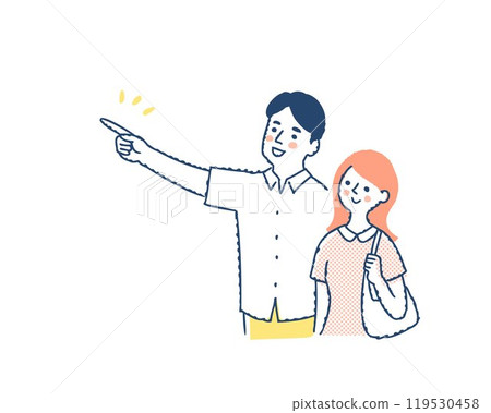 一個男人指著遠方，一個女人看著別處 119530458