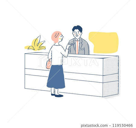 男性和女性顧客在櫃檯為顧客服務 119530466