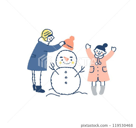 男孩和女孩玩雪人 男孩和女孩玩雪人 119530468