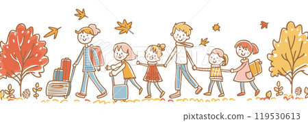 Parents and children enjoying a family trip in autumn 119530613