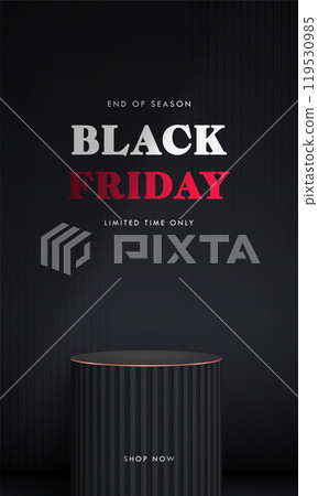 End of season Black Friday sale ad with podium for product displ End of season Black Friday sale ad with podium for product displ 119530985