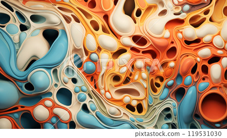Abstract organic shapes biomorphic background in orange blue and white colors. Eco textured backdrop 119531030
