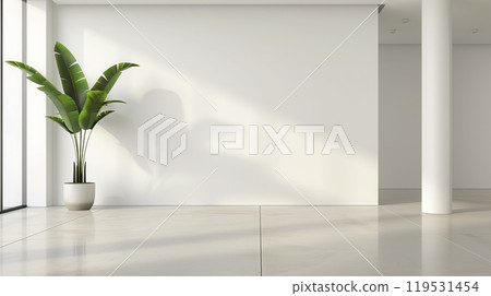 Large tropical indoor plant accentuating the spacious and bright interior design 119531454