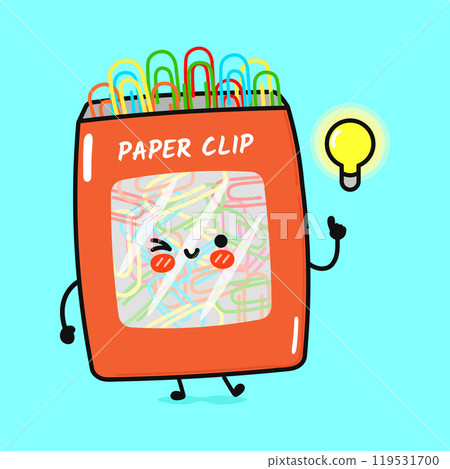 Paper clip bingo character. Vector hand drawn cartoon kawaii character illustration icon. Isolated on blue background. Paper clip character concept 119531700