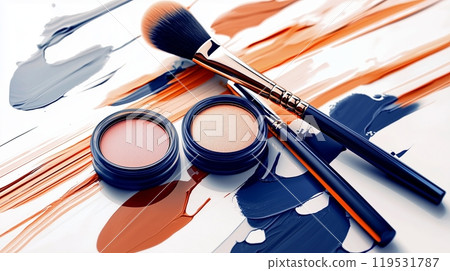 Vibrant makeup palette with brushes on artistic swirls of color Vibrant makeup palette with brushes on artistic swirls of color 119531787