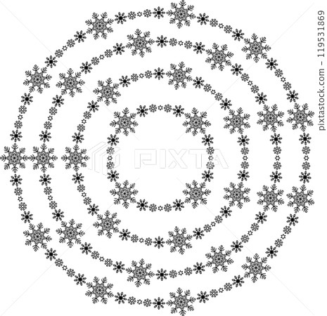 Snowflake circle frames set. Winter snowflake round border collection. Snowflake circle frames set. Winter snowflake round border collection. 119531869