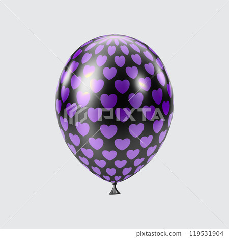 3D Black Purple balloon. Realistic glossy balloons. Heart pattern. 119531904