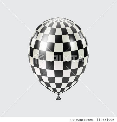 3D Black White balloon. Realistic glossy balloons. Checkered pattern. 119531996