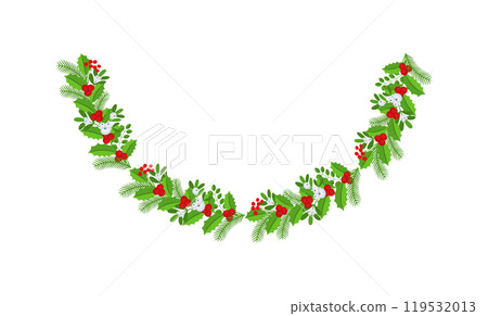 Semicircular Christmas floral garland. Wreath Frame. Spruce evergreen branch 119532013