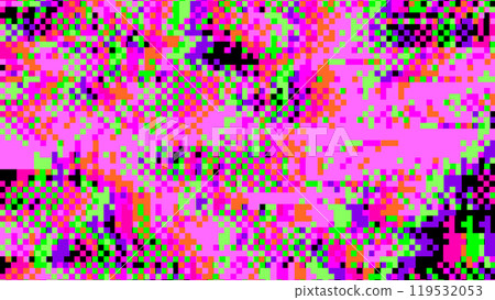 Vibrant abstract pixelated glitch art in neon pink, green, and orange tones 119532053