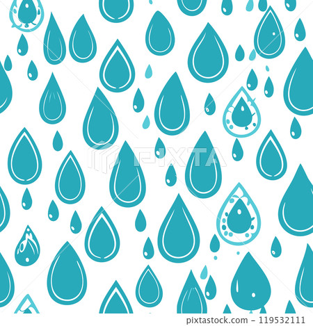 Rainy seamless pattern. Blue raindrops on white background. Vector decoration 119532111