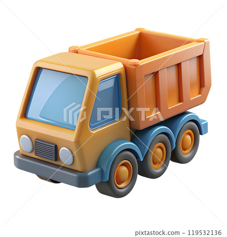 3d plastic Yellow Toy Dump Truck on a white background 119532136
