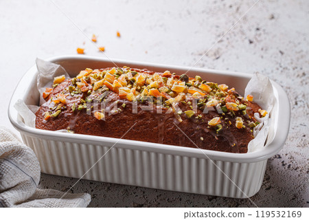 Moroccan cake with orange and pistachio. Moroccan cake with orange and pistachio. 119532169