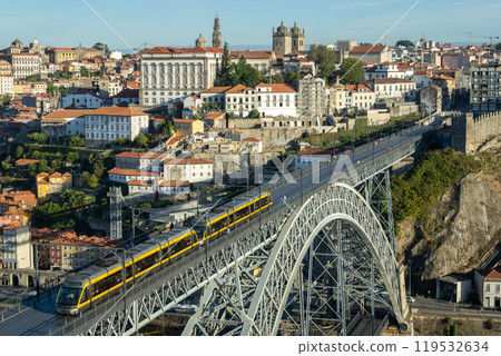 Porto City and Dom Luis Bridge I with Tram in Morning. Portugal 119532634