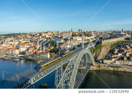 Porto City, Douro River and Dom Luis Bridge I with Tram in Morning 119532640