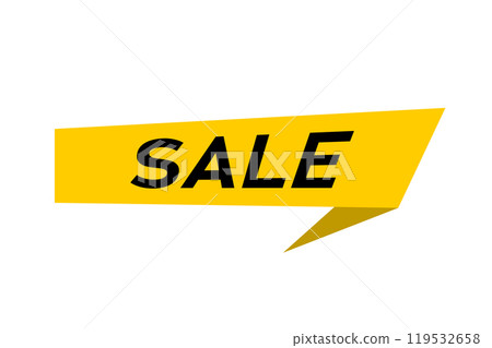 Sale - yellow folded paper ribbon banner with black label. E-shop or retail discounts promotion. Solid vector illustration. Sale - yellow folded paper ribbon banner with black label. E-shop or retail discounts promotion. Solid vector illustration. 119532658