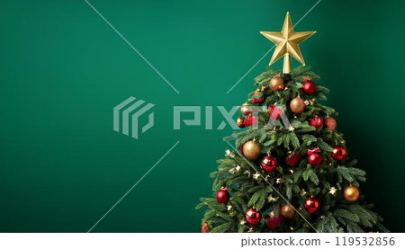 Green background with Christmas trees 119532856