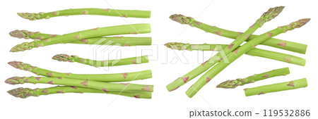 fresh asparagus isolated on white background. Top view. Flat lay. 119532886