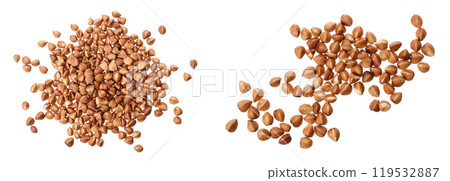 buckwheat grain isolated on white background . Top view. Flat lay. 119532887