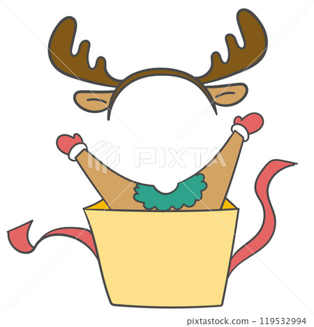 Christmas reindeer costume illustration with a cutout for the face. 119532994