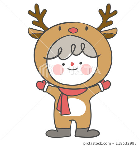 An illustration of a child dressed in a deer costume for Christmas. 119532995